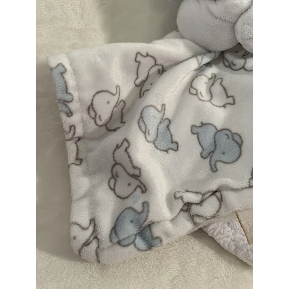 Blankets & Beyond Blue White Elephant Security Baby Blanket‎ Plush Lovey Toy